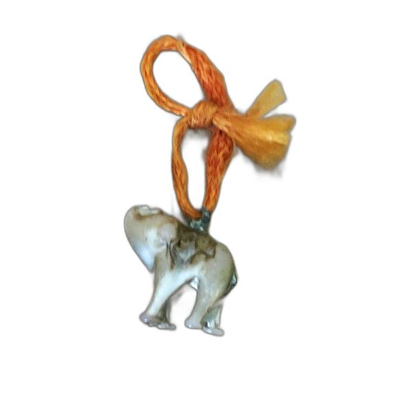 Vintage 1930s Celluloid Elephant Charm on Orange Ribbon - Picture 2 of 2